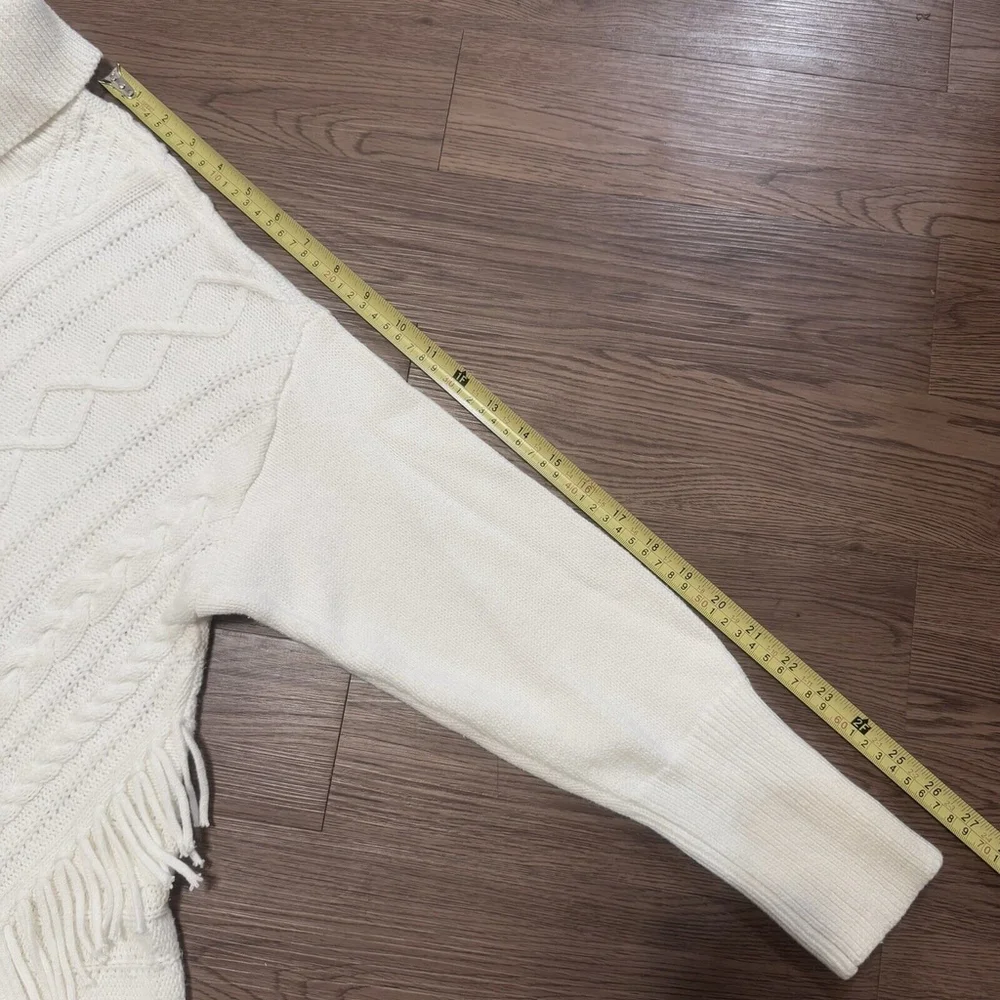Chico’s Cream Boho Fringe Turtleneck Cable-Knit Tunic Sweater Women Size:2/L